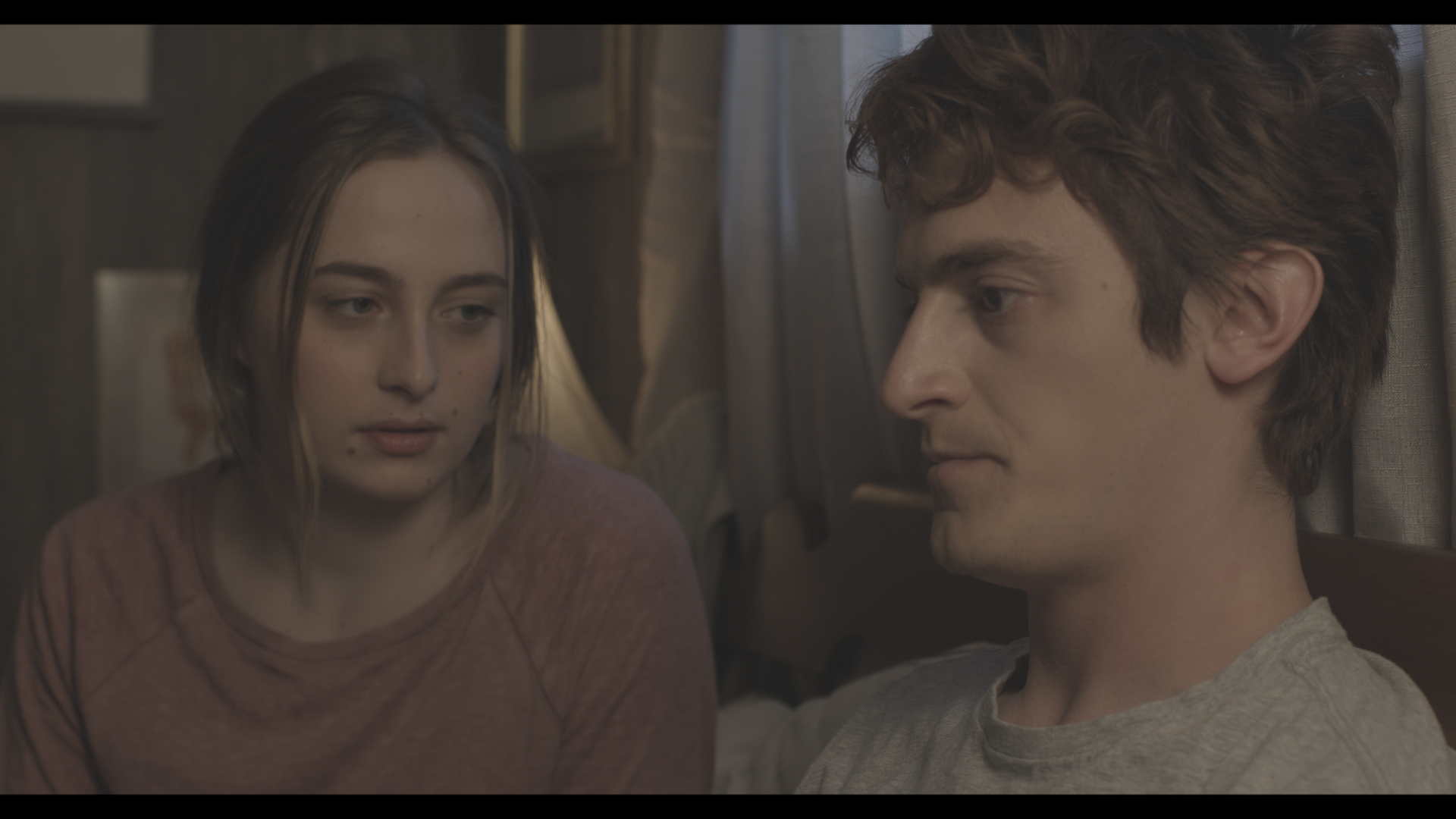 Bedroom scene evening before color grading