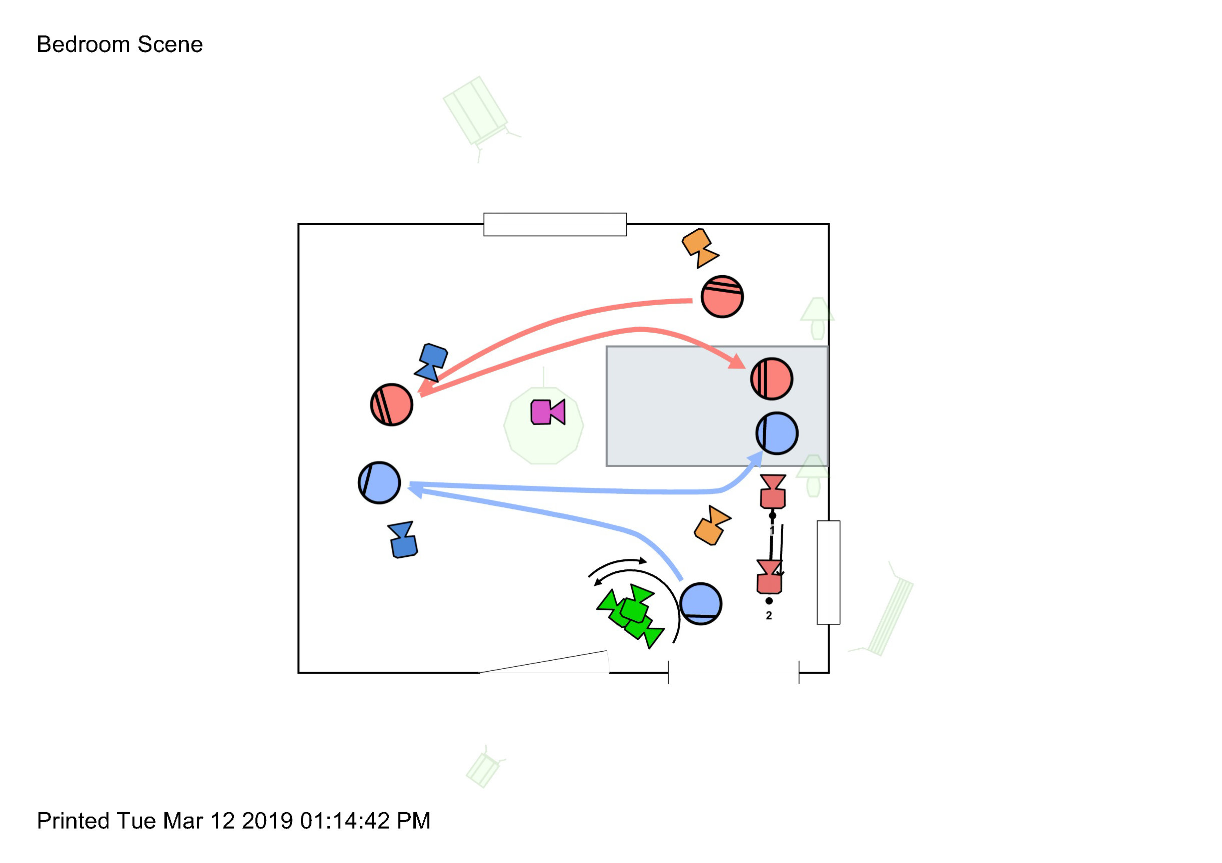 Lighting setup diagram for bedroom scene