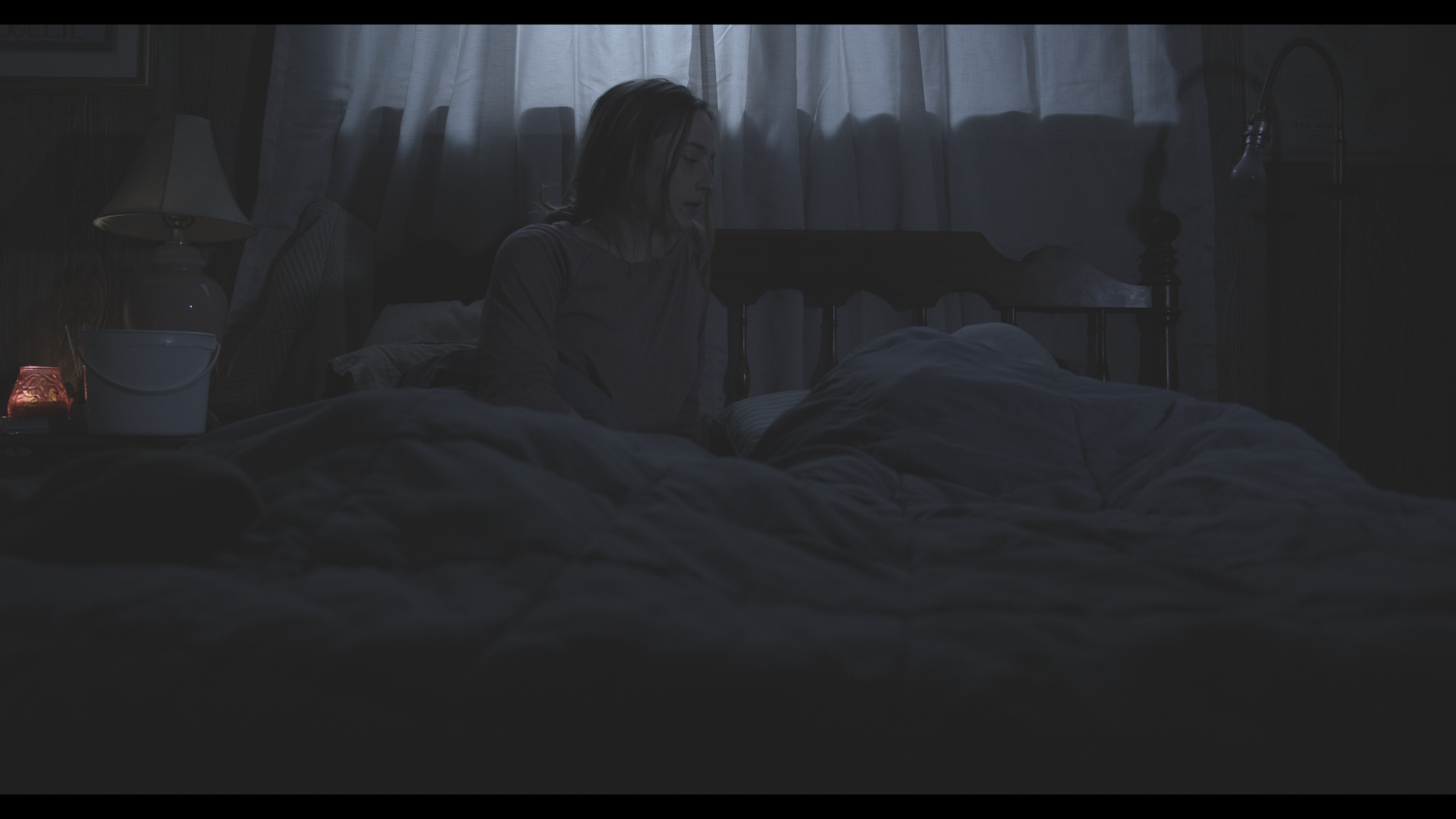 Bedroom scene night before color grading
